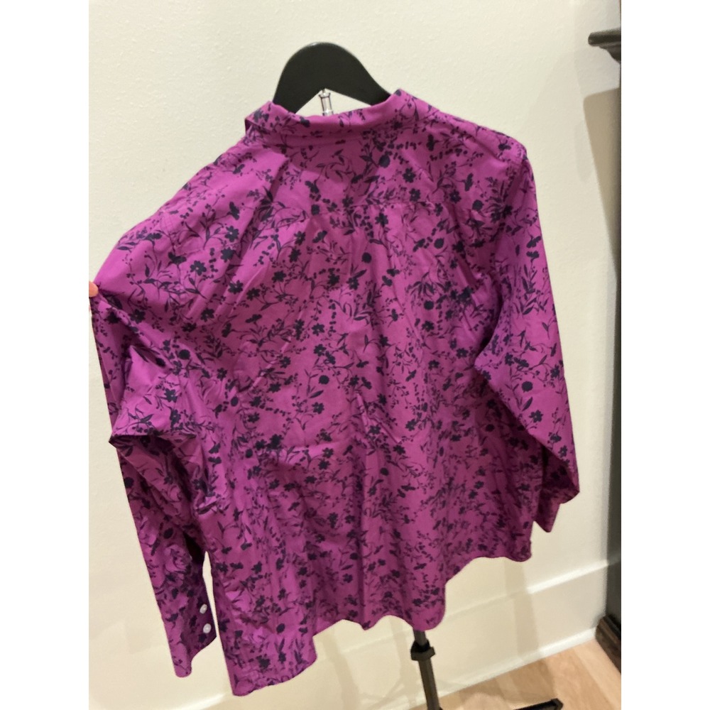 Lands End Womens 20W No Iron Supima Cotton Floral Button Down Shirt Purple - Picture 5 of 5